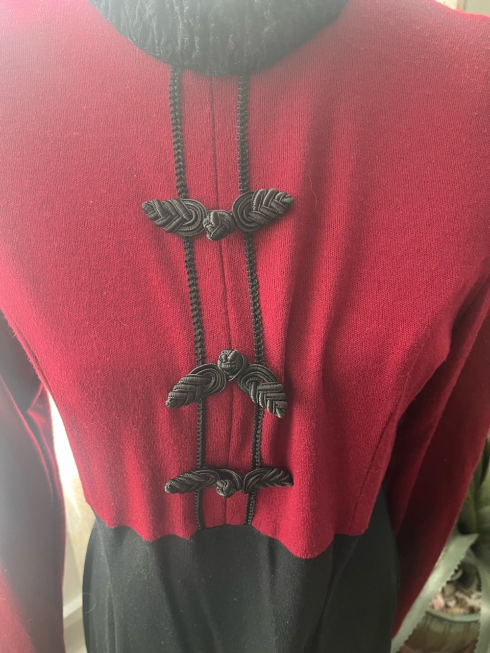 Vintage expo red Black Long Sleeve Dress Mandarin Knot Victorian Whimsigoth - Picture 4 of 7